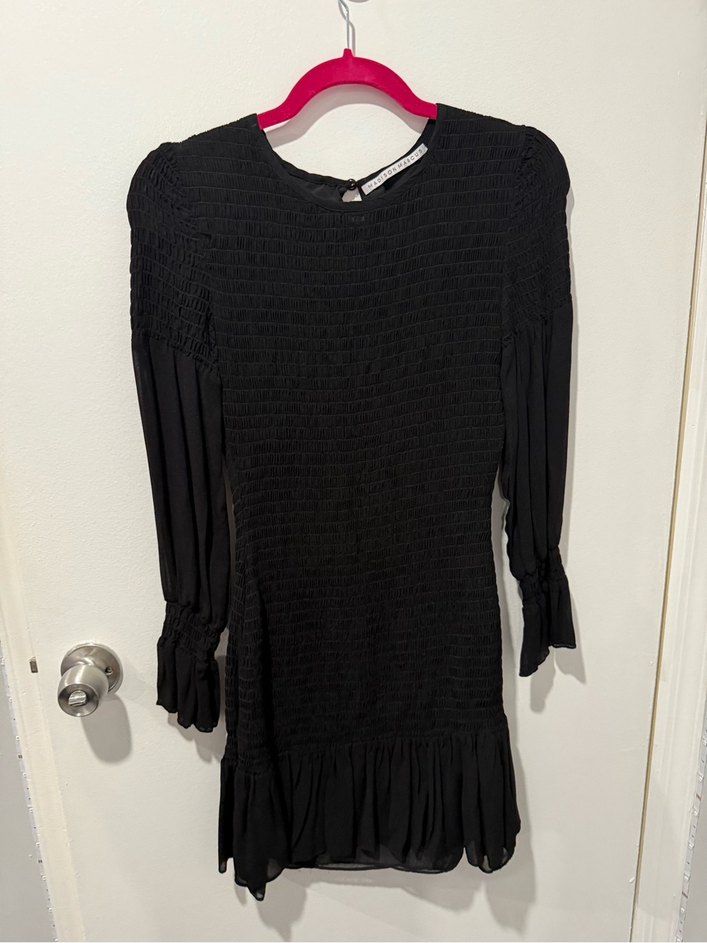 Madison Marcus Black Smocked Long-Sleeve Mini Dress - Unbranded